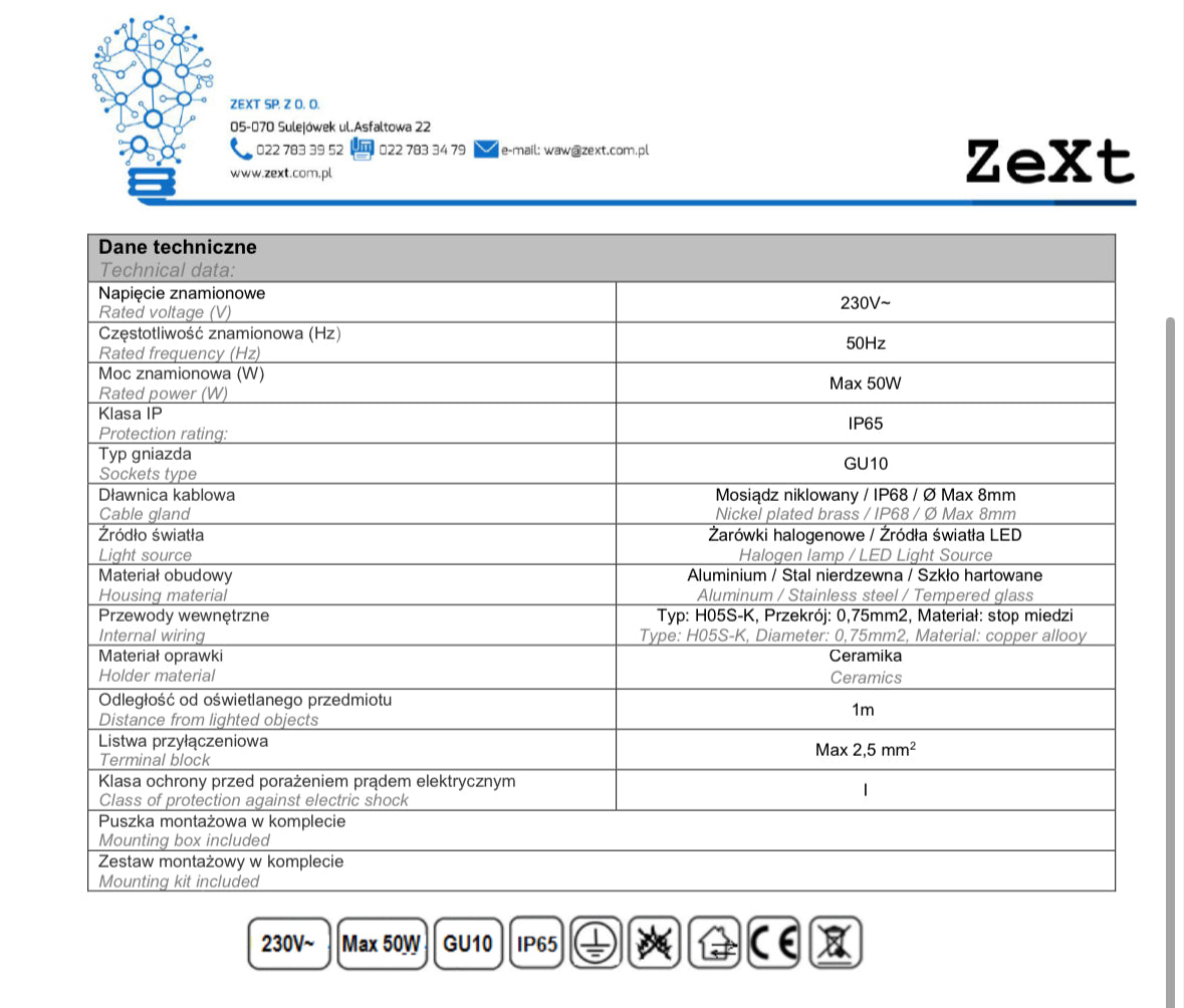 Oprawa dogruntowa ZEXT DLK-50 IP65