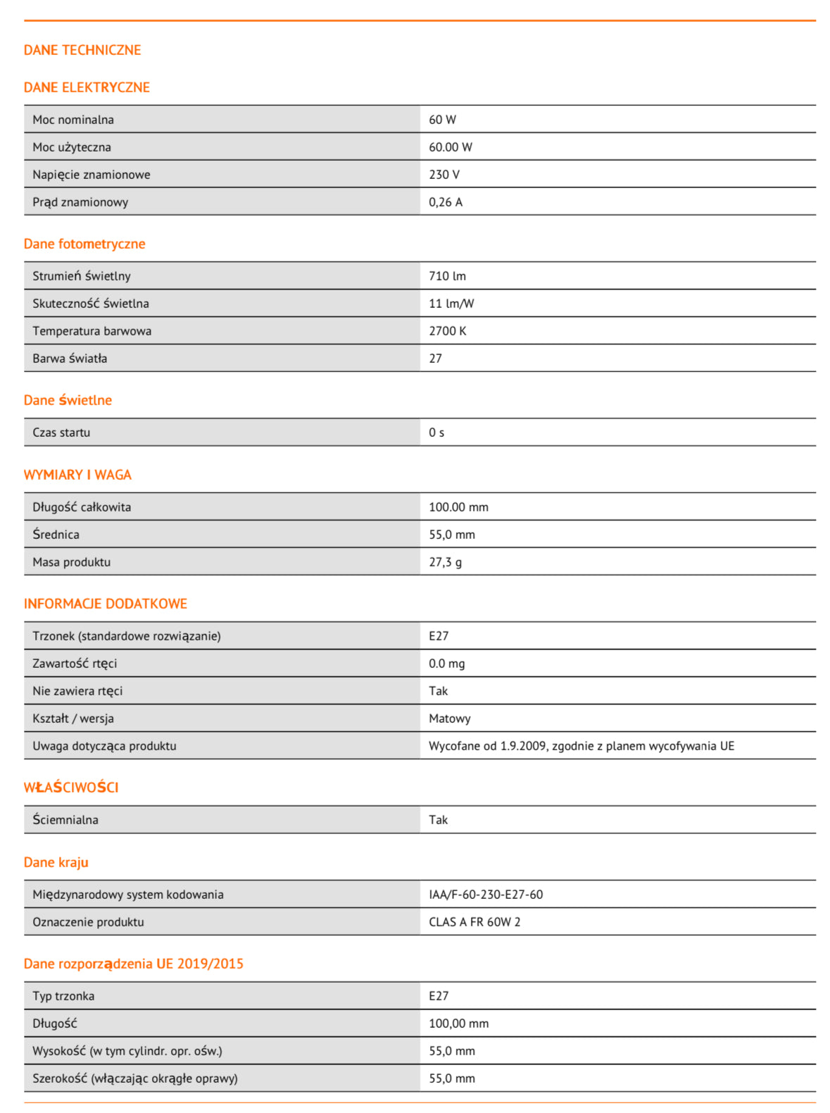 Żarówka wolframowa matowa OSRAM 60W E27
