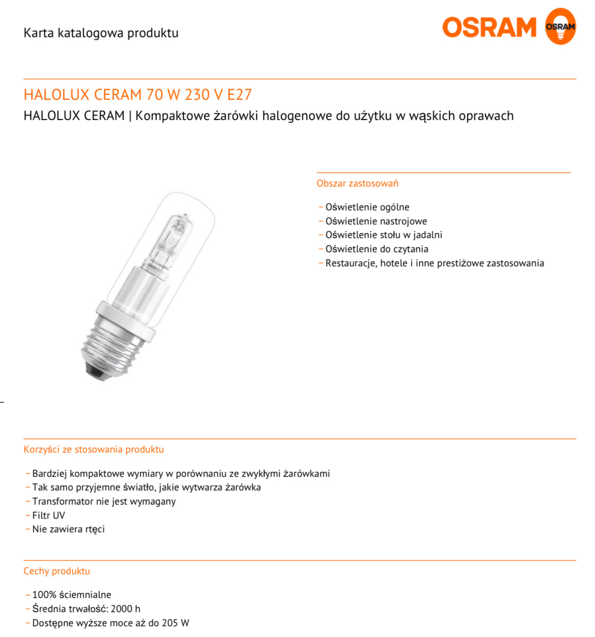 OSRAM HALOLUX CERAM ECO 70W E27