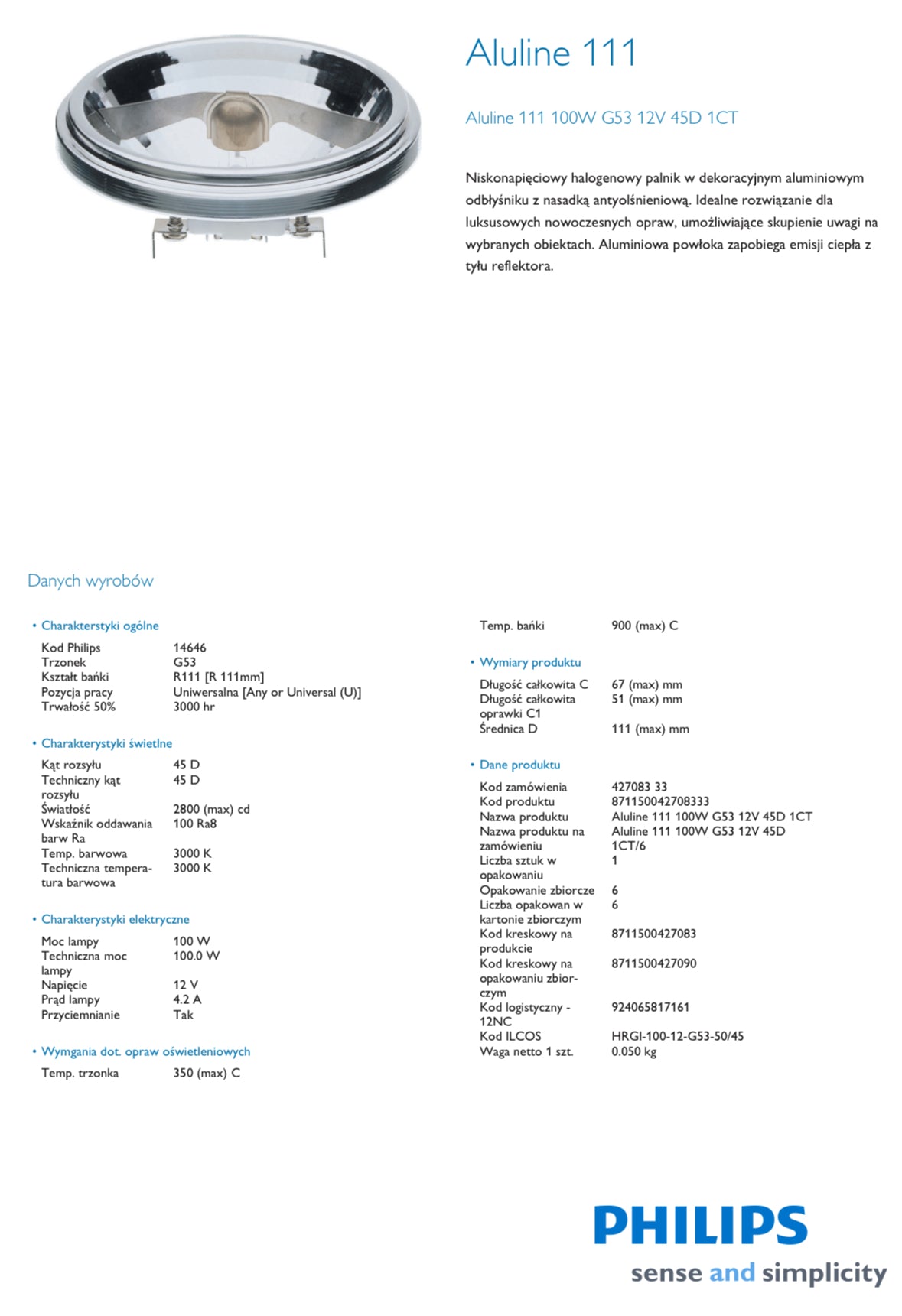PHILIPS R111 Aluline 100W 12V G53
