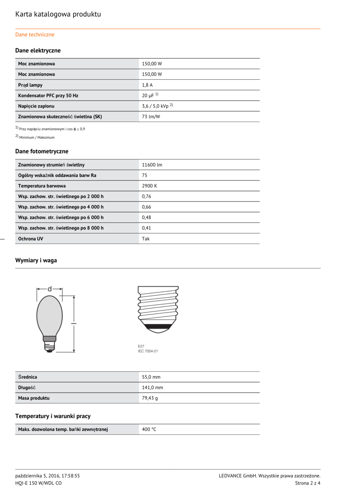 OSRAM HQI-E 150W WDL E27