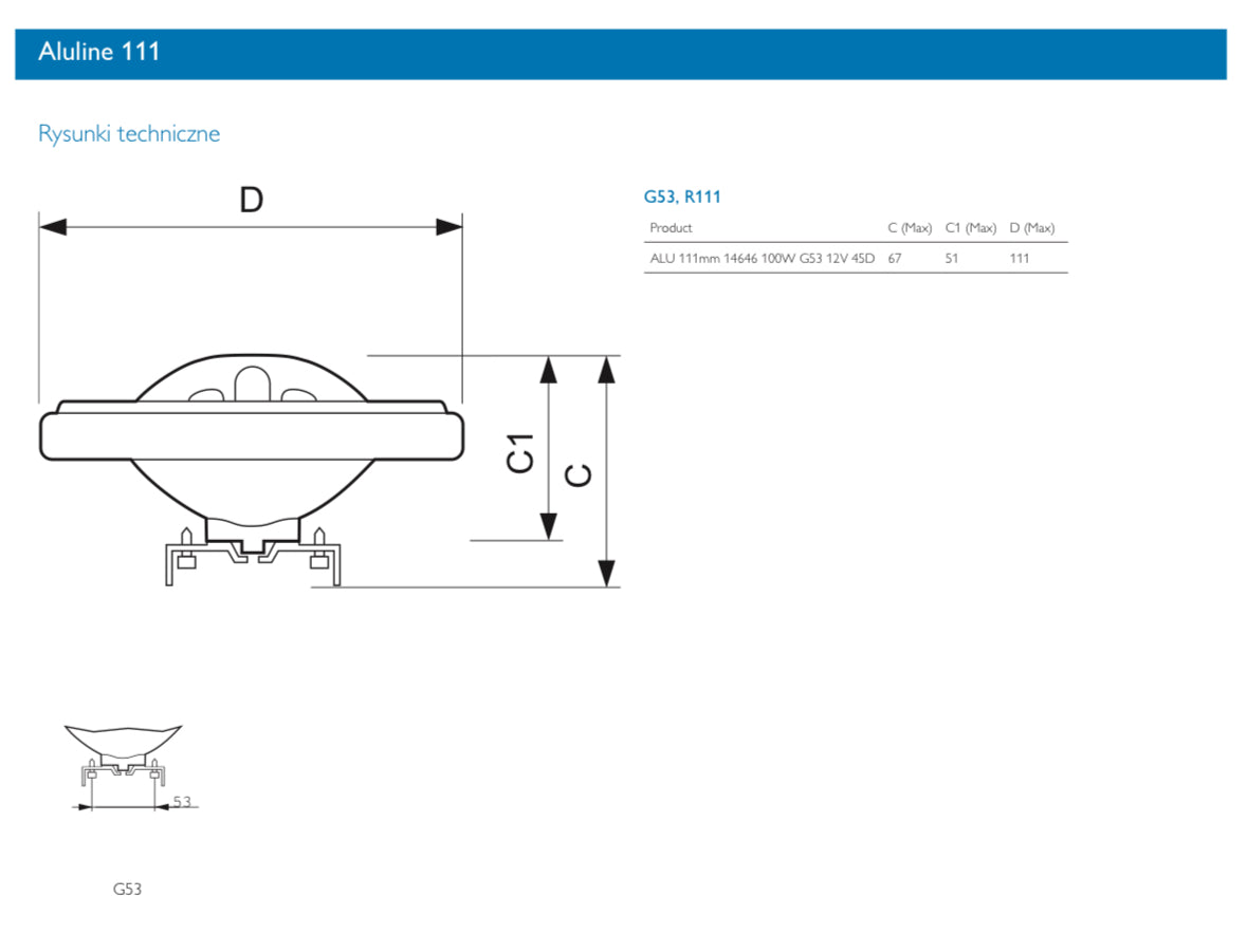 PHILIPS R111 Aluline 100W 12V G53