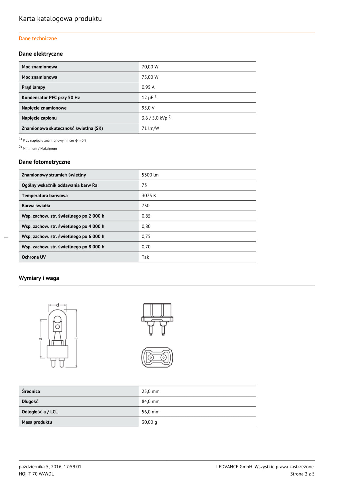 OSRAM POWERSTAR HQI-T 70W/WDL warmwhite de luxe G12