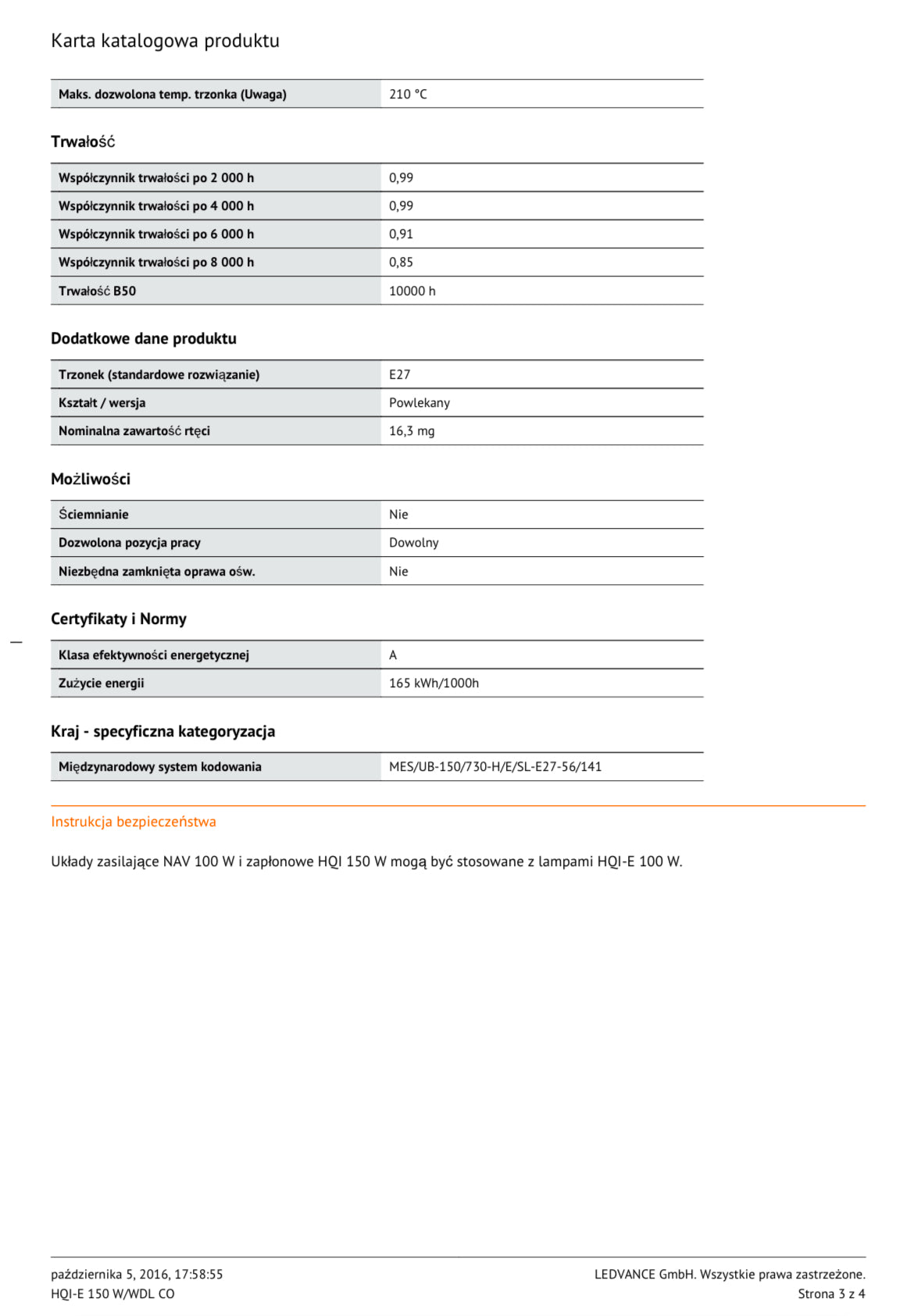 OSRAM HQI-E 150W WDL E27