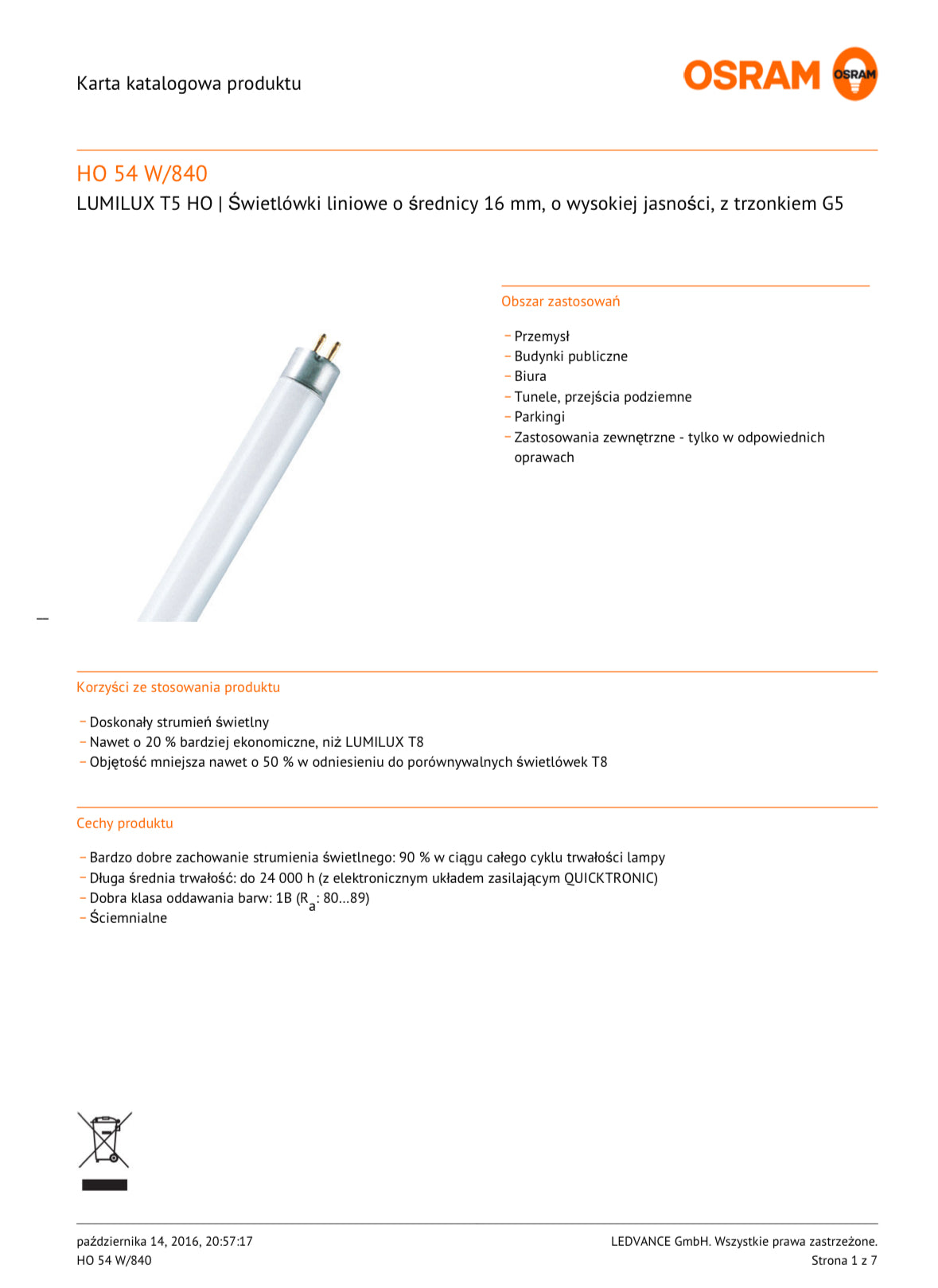 OSRAM LUMILUX HO 54W/840 T5 G5