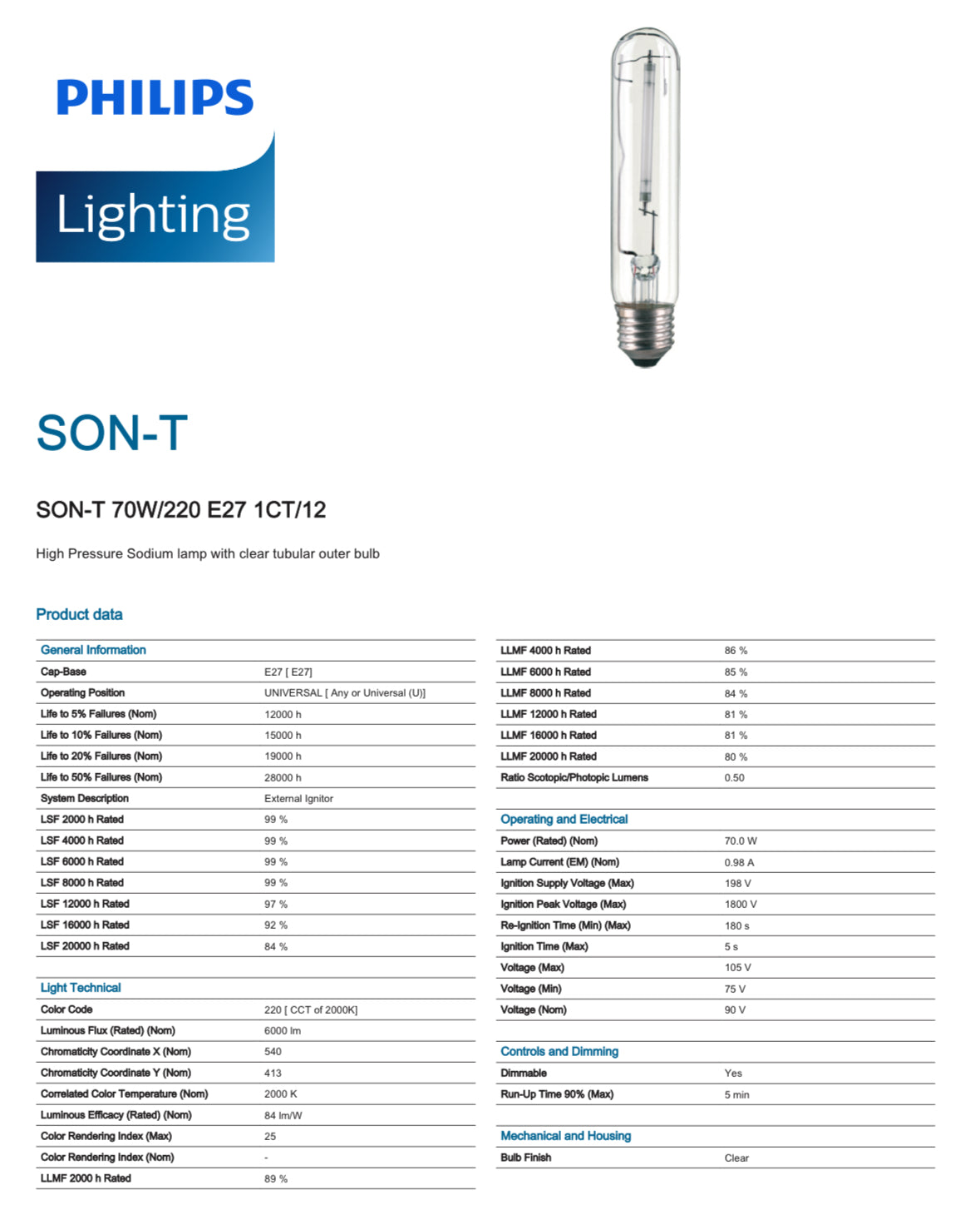PHILIPS SON-T 70W E27 2700K