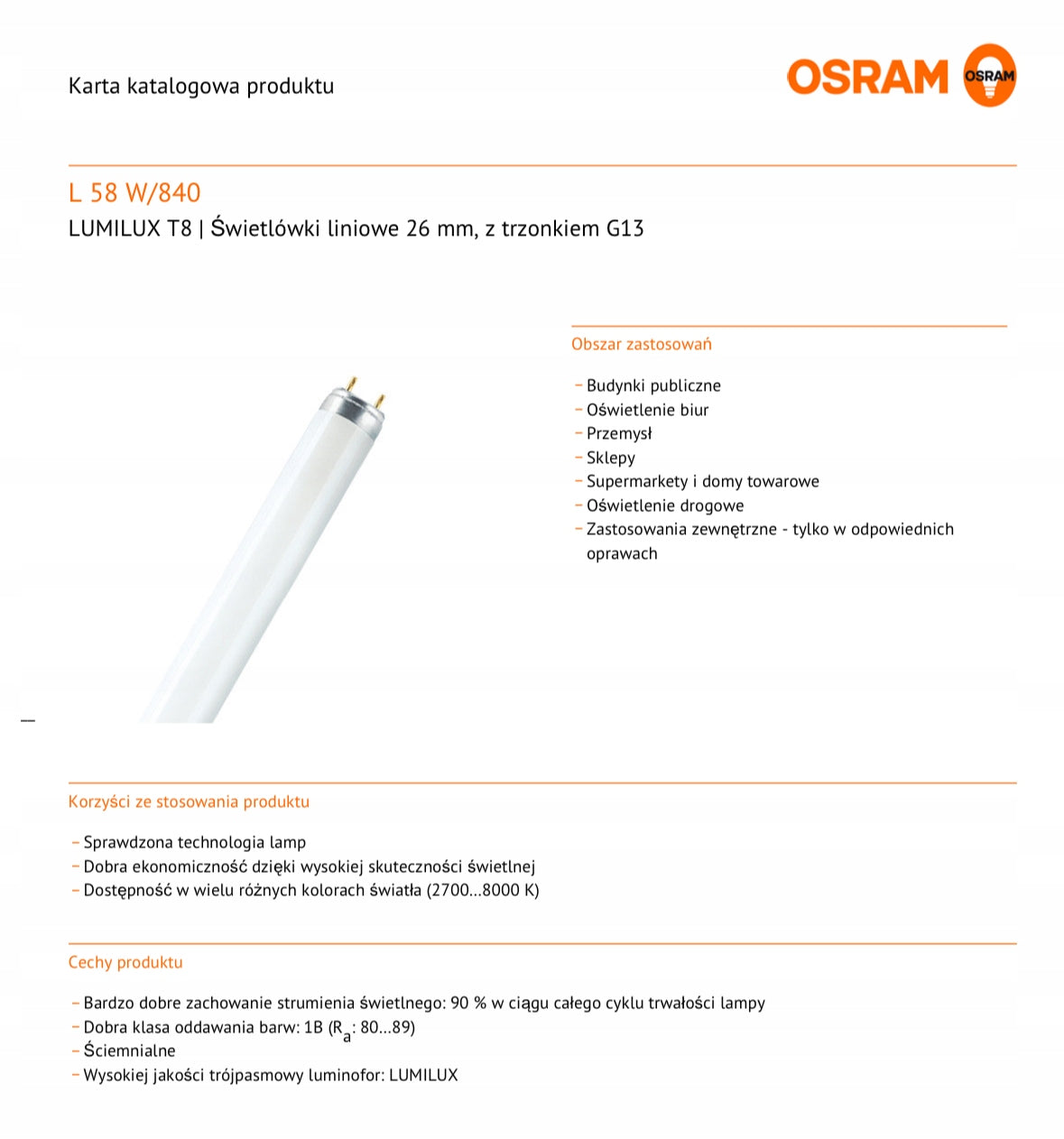 OSRAM LUMILUX 58W/840 T8 G13