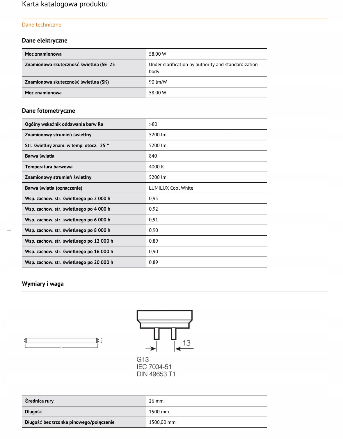 OSRAM LUMILUX 58W/840 T8 G13