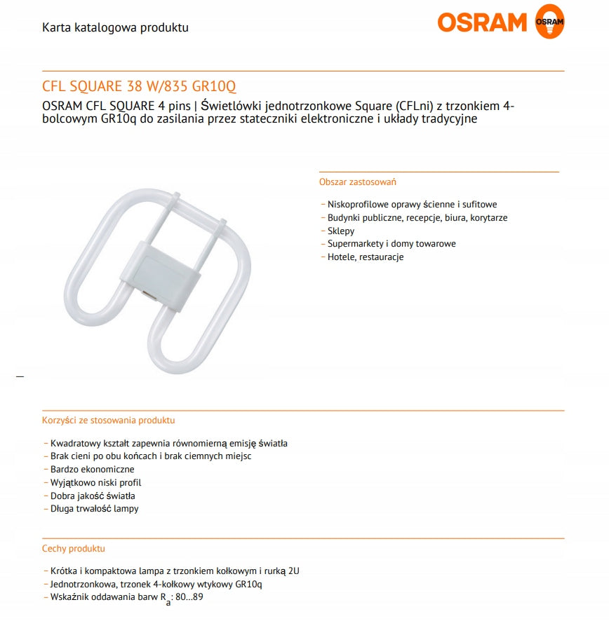 OSRAM CFL SQUARE 38W/835 GR10q