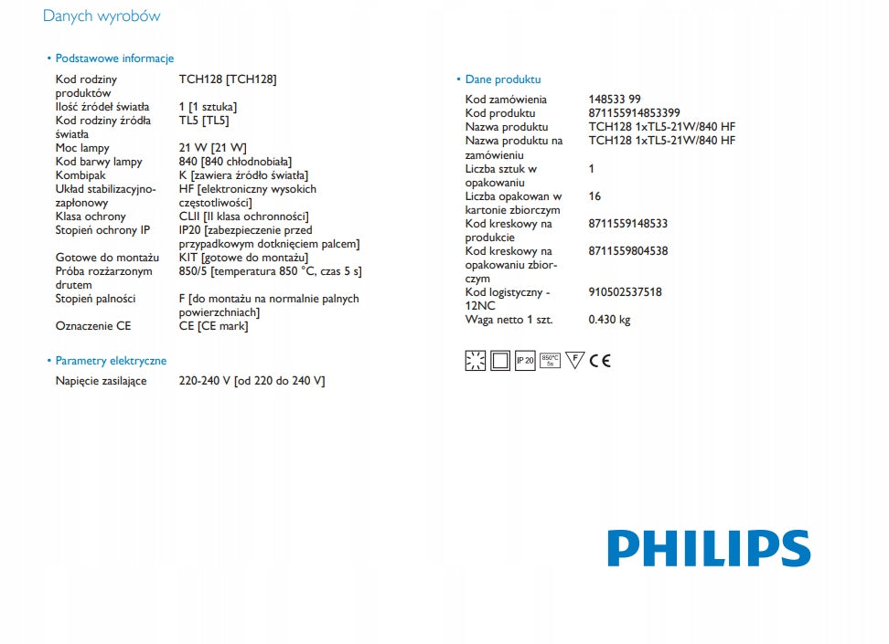 PHILIPS PENTURA MINI TCH128 1xTL5-21W/840 HF