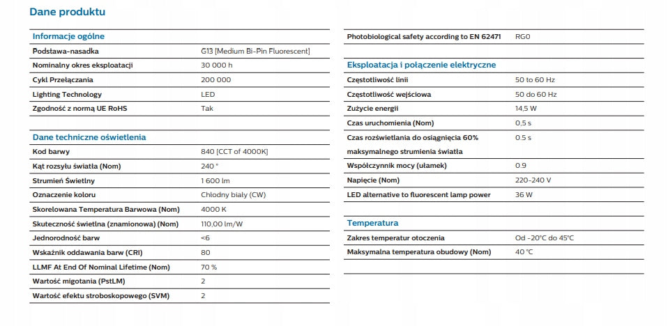 PHILIPS CorePro LEDtube 1200mm 14.5W 840 T8 G13
