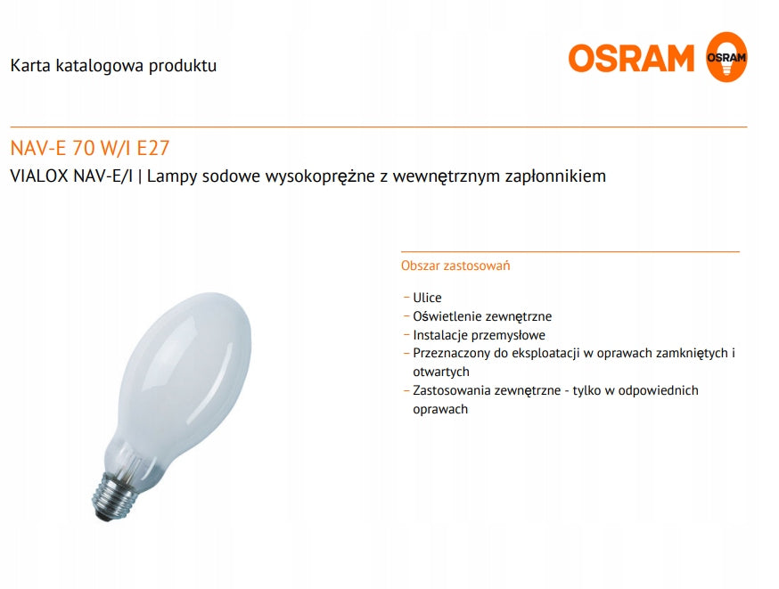 OSRAM VIALOX NAV-E 70W/I E27