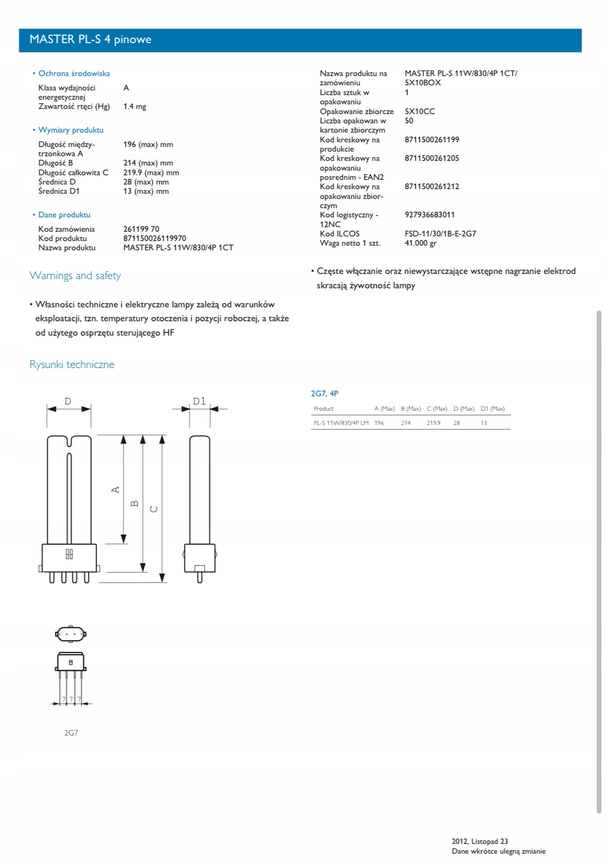 PHILIPS PL-S 11W 830 4P 2G7