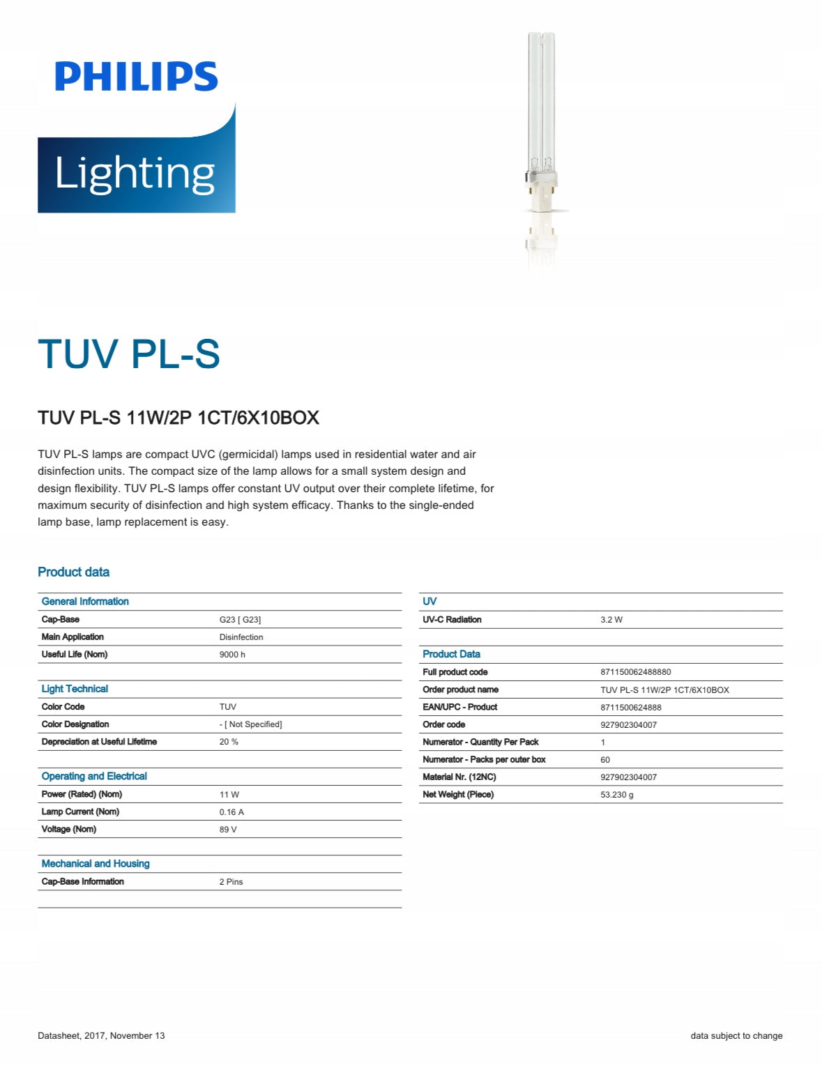 PHILIPS TUV PL-S 11W G23 UV-C
