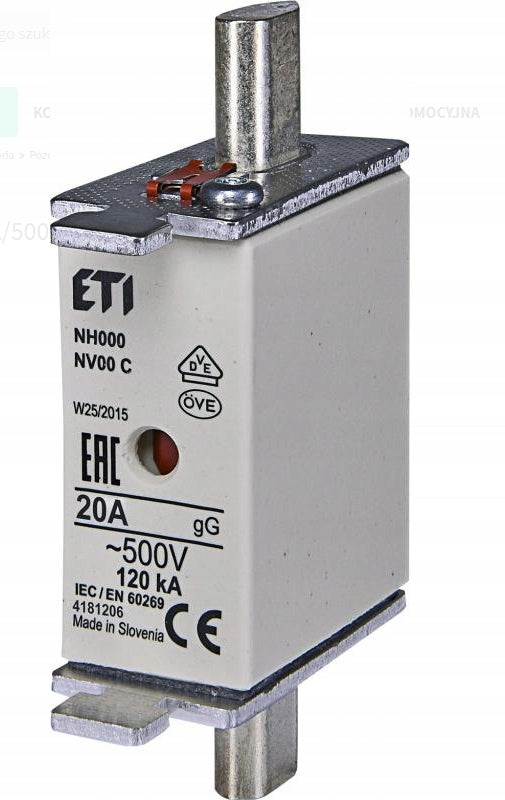 ETI-POLAM Wkładka topikowa przemysłowa zwłoczna NH000/WT-00C gG 20A/500V