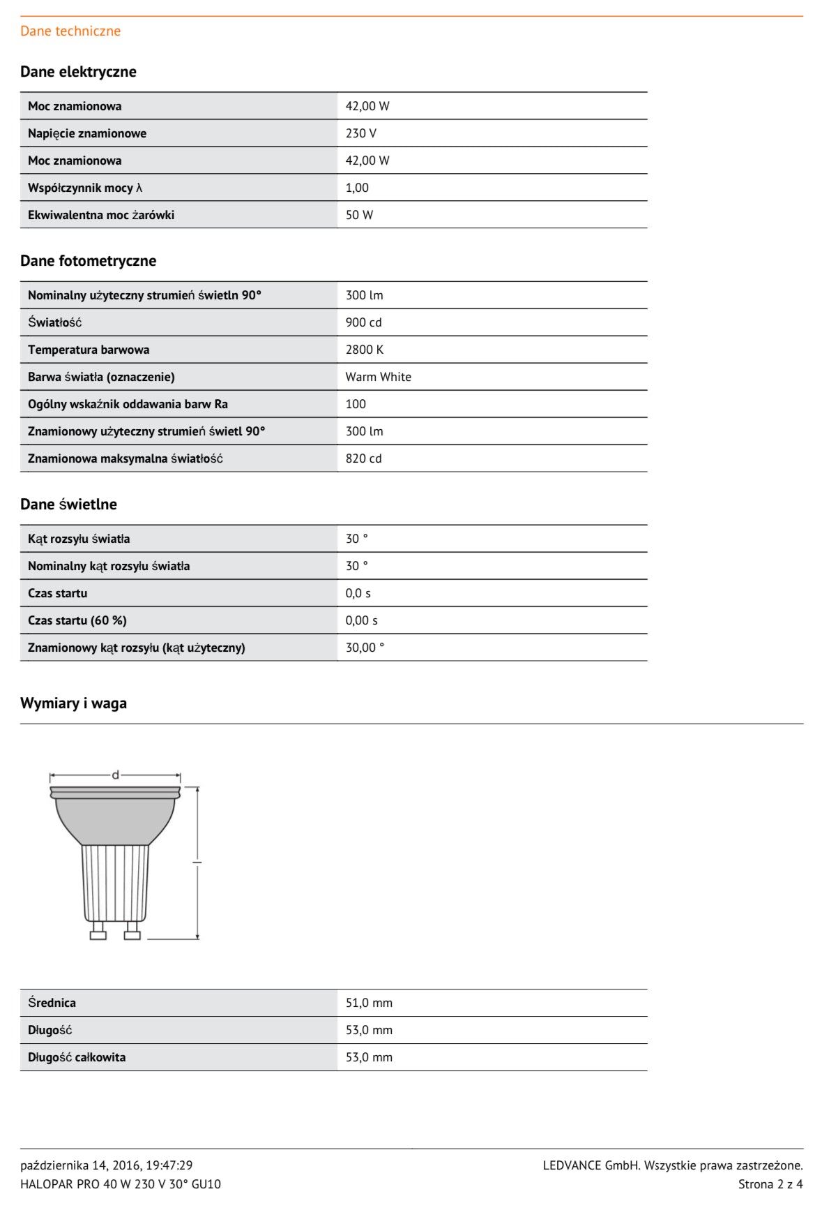 Żarówka halogenowa OSRAM HALOPAR 16 ALU ES 64823 40W 230V 30° GU10