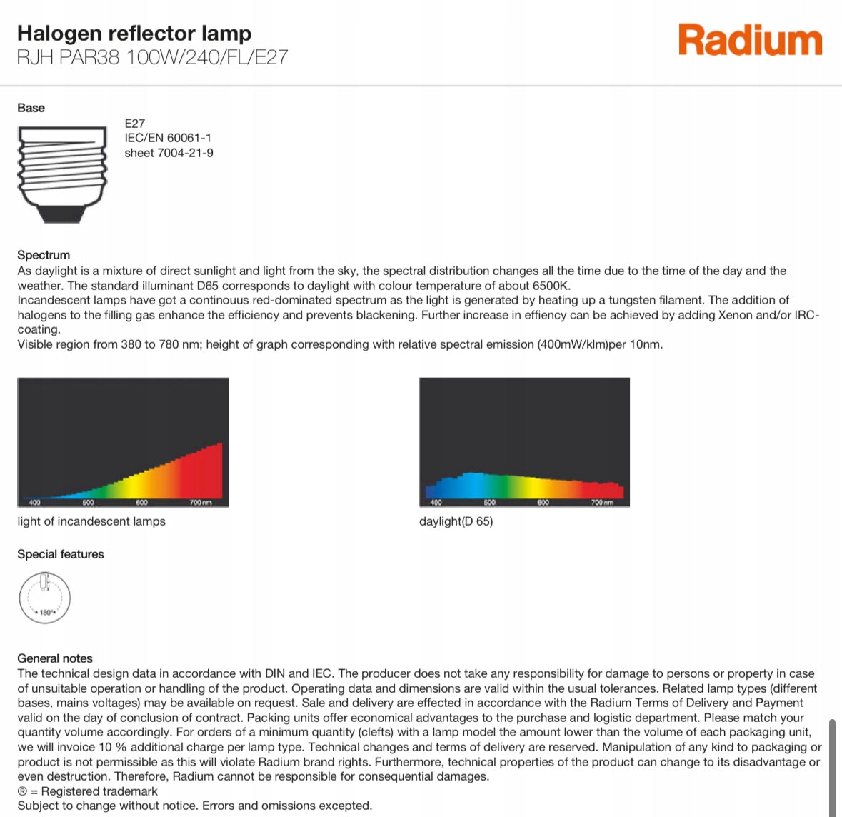 RADIUM RALOGEN PAR38 100W E27