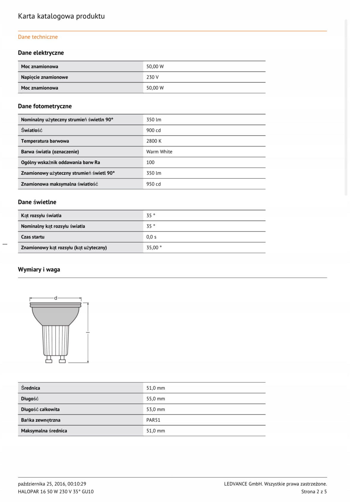 OSRAM Halopar 50W GU10 35°